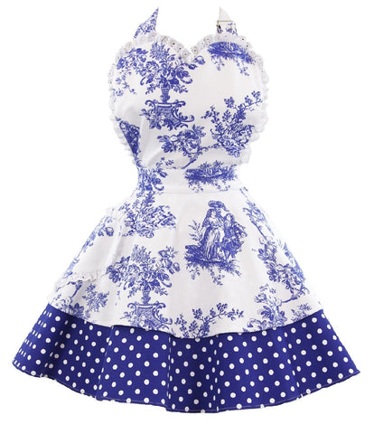 Beautiful Blue French Toile Retro Sweetheart Apron