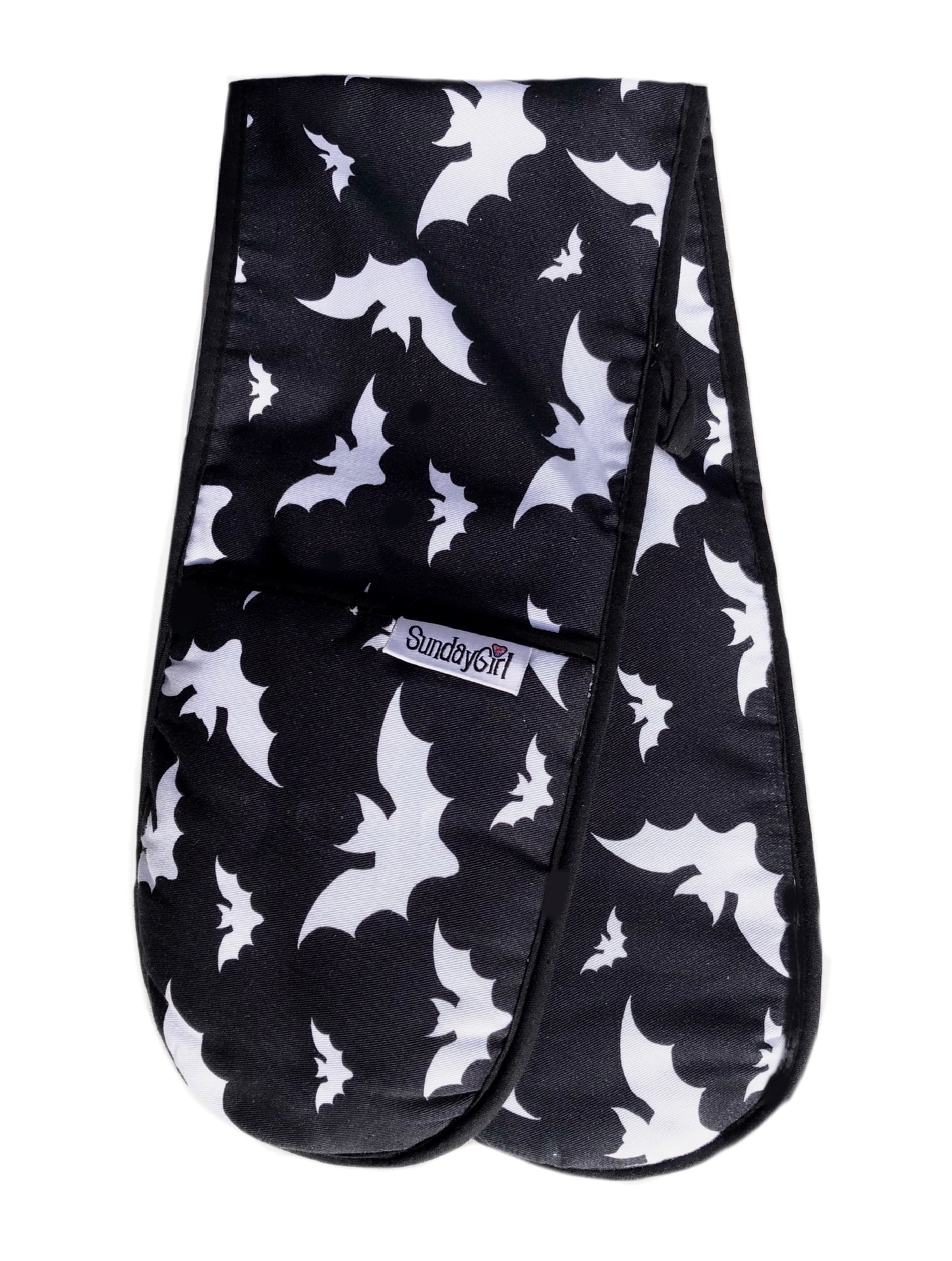 Black bat print oven gloves