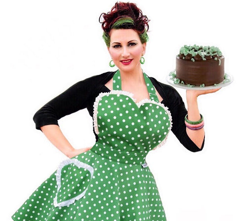 Green dotty sweetheart apron