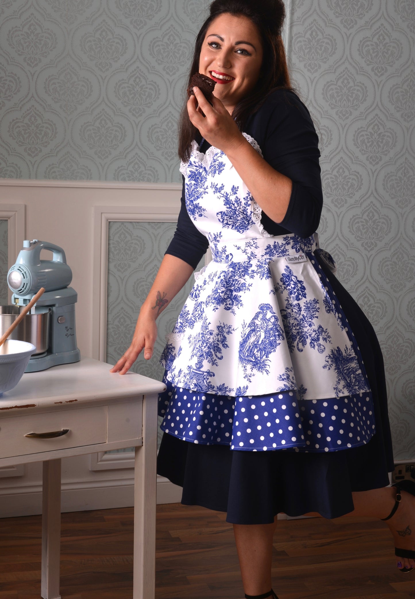 Let Them Eat Cake Blue French Toile Womens Apron
