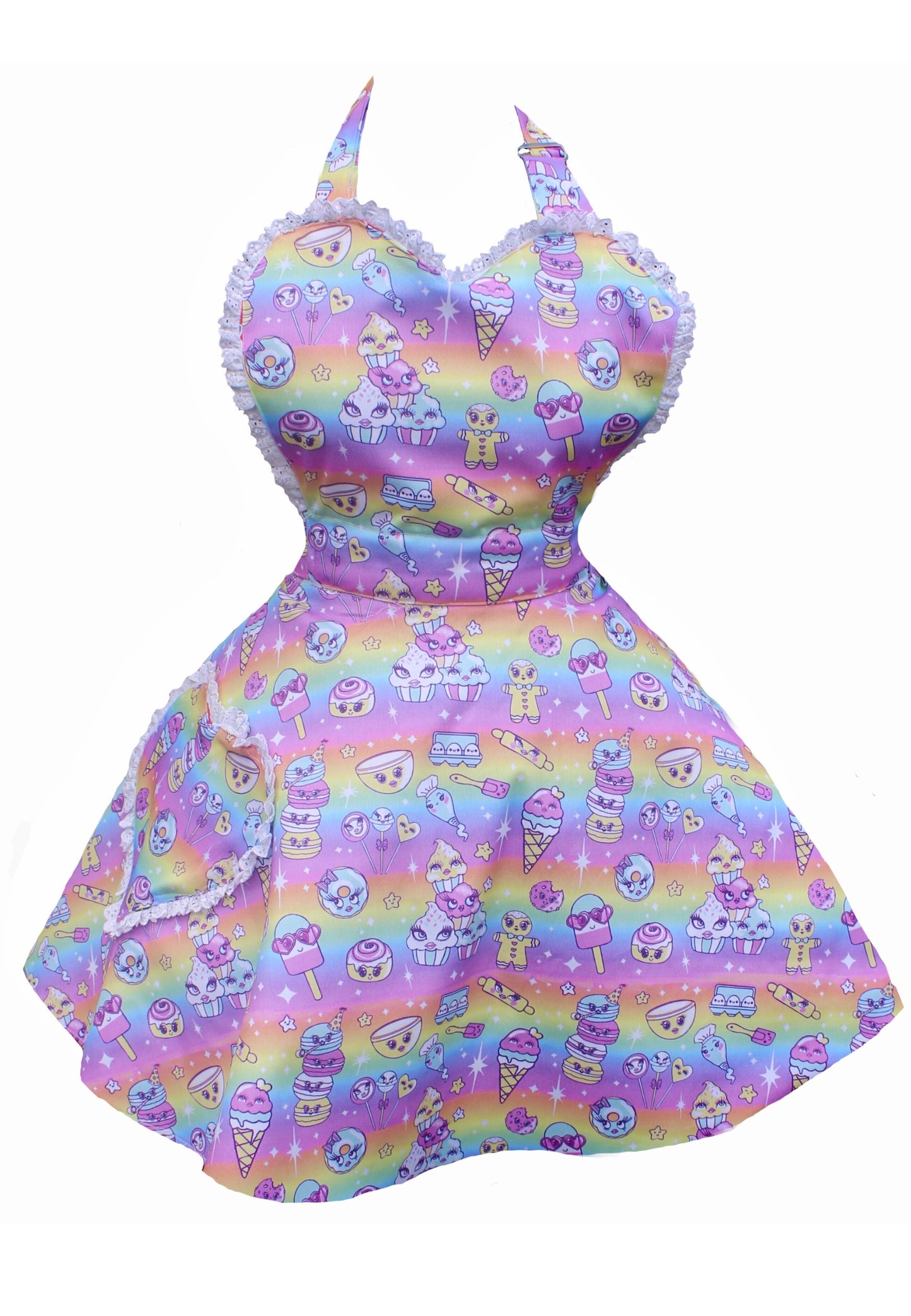 Molly's Collab. Retro Pastel Rainbow Cute Kawaii Sweetheart Women's Apron