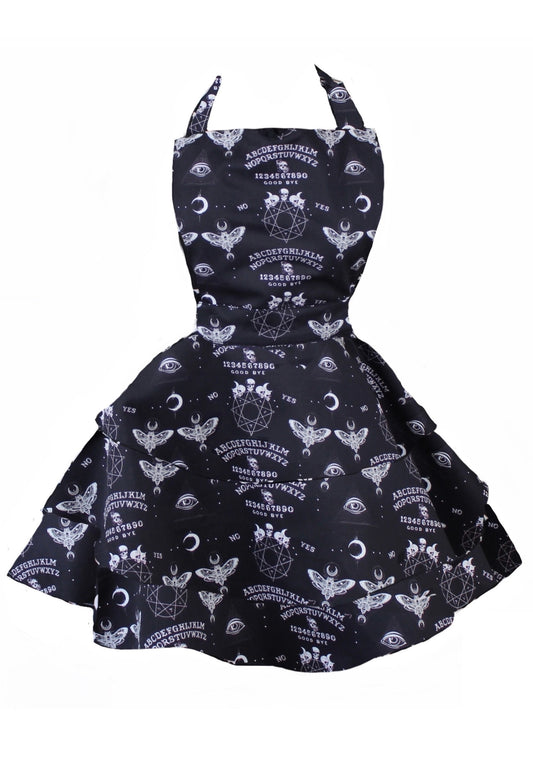 Black Ouija Occult Witch Women's Rara Apron. Retro Pin Up Black Witchy Goth Apron
