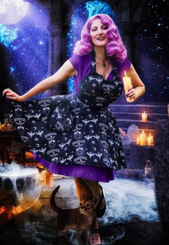 Black Ouija Occult Witch Women's Apron. Retro Pin Up Black Witchy Goth Apron